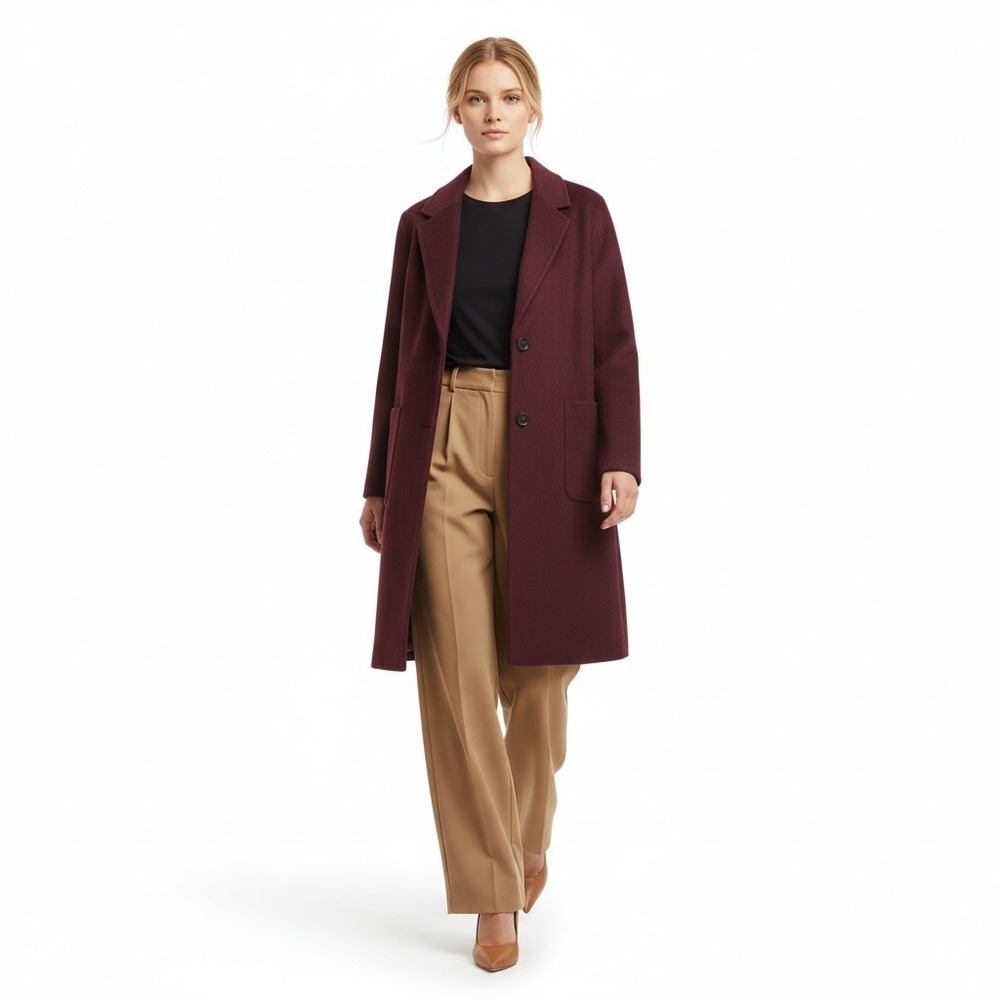 Talbots Quiet Luxury Preppy Burgundy Long Wool Blend Coat XLp 3-Button Outerwear